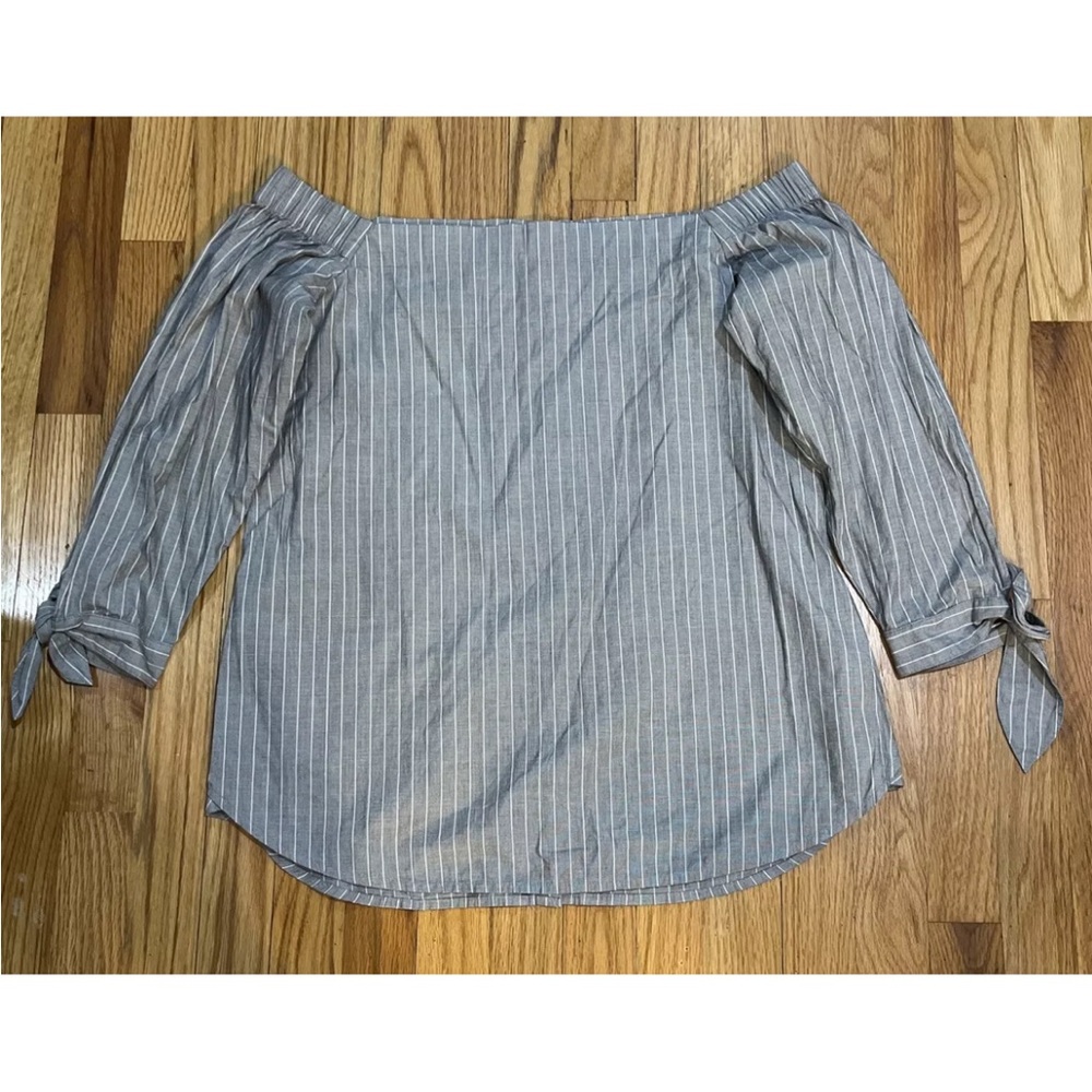 Banana Republic Shirt Womens M White Striped Off the Shoulder Tie Sleeve 2016